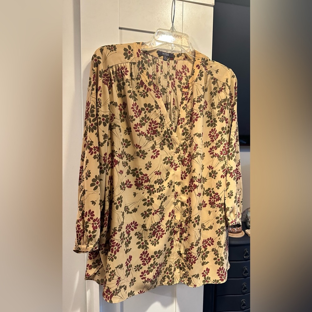 NYDJ Pintuck Blouse Blue & Navy Floral